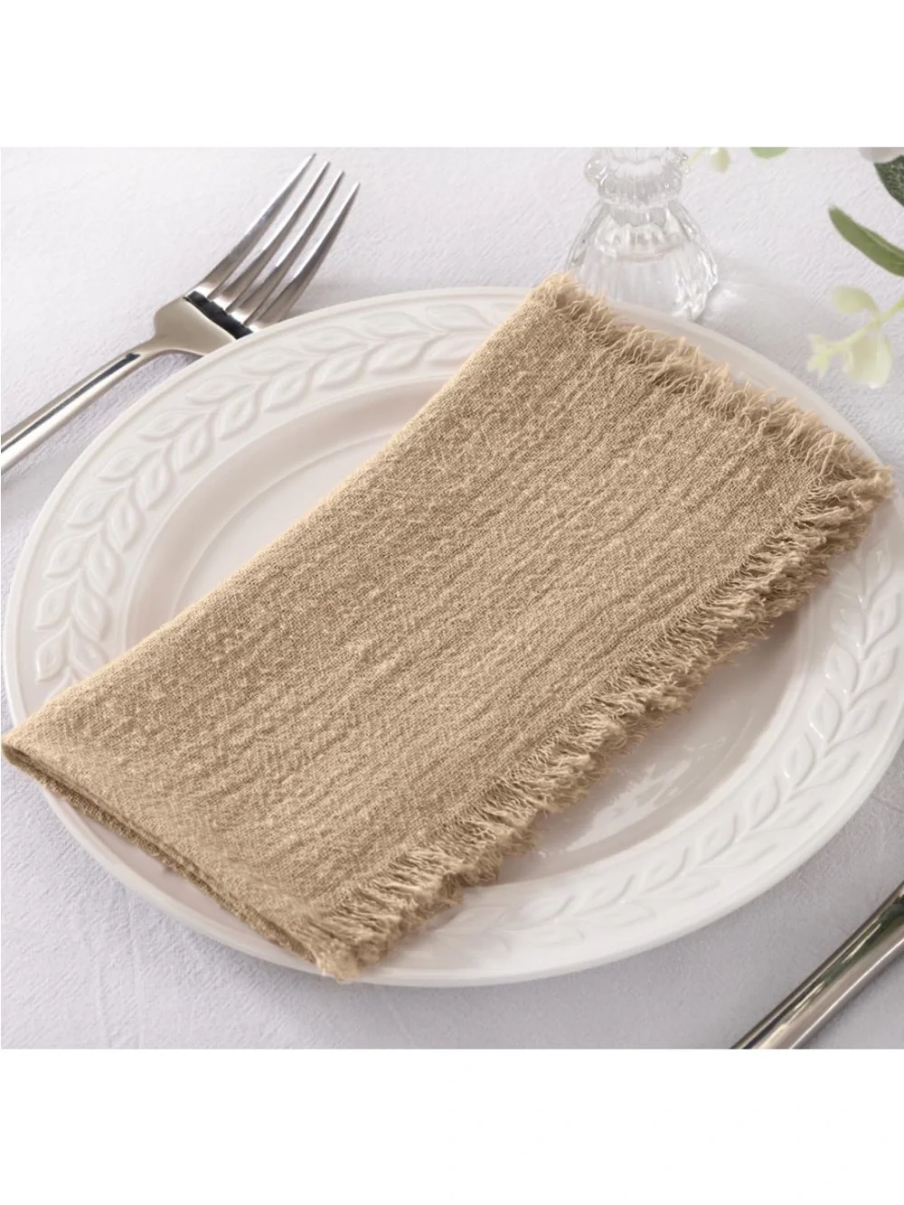 Set of 21 Linen Napkins Caramel Easter Spring Cloth Napkins Washable Fringe